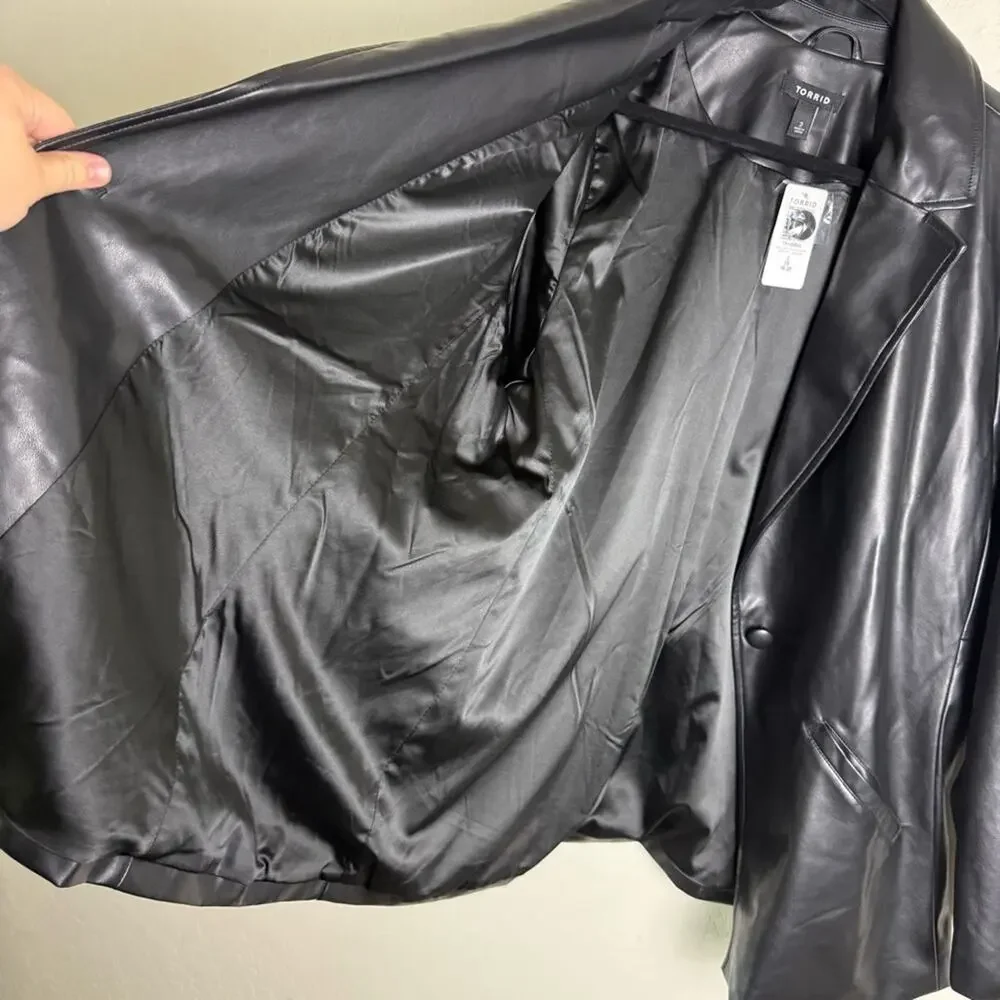 Torrid Black Faux Leather Long Line Blazer 2X NWT 18920846 Leather Jacket